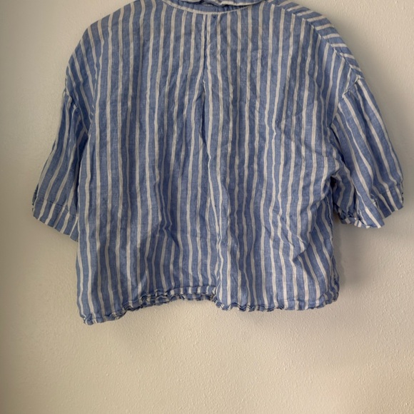 H&M Linen Top Womens L Blue & White Striped Button Front Oversized Beachy - Picture 4 of 9